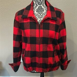 Pendleton Buffalo Plaid Red Black Wool Zip Front Bomber Jacket - Women's M
